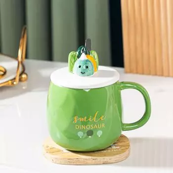Открывающийся сувенирный подарок с крышкой-ложкой, рельефным зеленым деревом, керамическая чашка для девочек, офисный набор, кружка, креативная чашка для воды 400ML