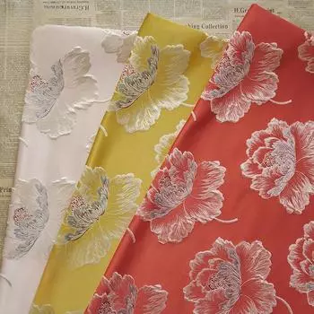 Отличительная винтажная пионовидная атмосфера Тан Чонсам Атласный жаккардовый стиль Текстура Ханьфу Атласный жилет Цвет плеча Тканые ткани 90cm*145cm