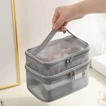 Отличная двухслойная прозрачная сетчатая дорожная сумка для макияжа, женская сумка для хранения аксессуаров белый