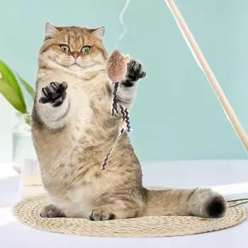 Отличная кисточка тесьма длинный деревянный шест забавная кошачья палка имитация мыши игрушка для котенка белый