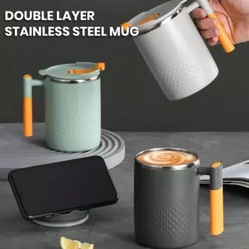 Отличная кофейная кружка на 450 мл с широким горлышком, легко чистится, не допускает ожогов 450ML светло-серый