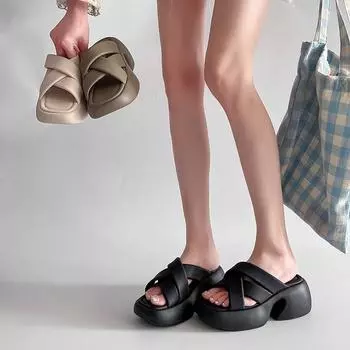 Отличная одежда сандалии кросс-платформенные тапочки женская летняя мода весна 2025 новая универсальная юбка-буф 35 чёрный