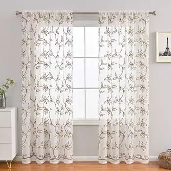 Отличная оконная занавеска, экологически чистая супер мягкая 2 цвета, занавеска с вышитыми листьями, элегантное украшение для окна для гостиной S зелёный