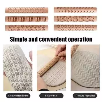 Отличная пищевая текстурирующая многоразовая скалка из бука с тиснением, глиняный инструмент, аксессуары для выпечки, валик для теста для торта D