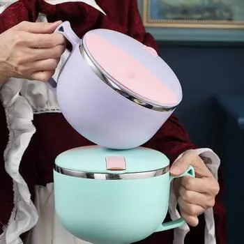 Yousheng Чаша для лапши Yousheng 900 мл/1200 мл с крышкой, ручка с защитой от ожогов, сливное отверстие, японский стиль, чаша для рамэна с двойными стенками, кухонный инструмент, ежедневное использование C