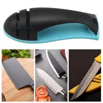Отличная удобная ручка, многофункциональная многофункциональная ручная точилка с двумя шлифовальными головками, кухонные аксессуары, точильный камень синий