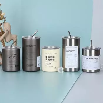 Отличное соотношение цены и качества для подарка на Новый год. Современная американская чашка. Стакан для воды. Соломинка. Прямая чашка. Портативный термос. 601-700ml чёрный