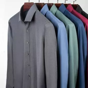 Отличные шерстяные однотонные однотонные мужские классические рубашки с длинным рукавом из модала, офисные деловые мужские официальные рубашки, обычная посадка, высокое качество 38
