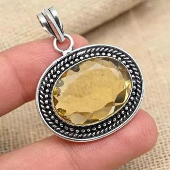 Отличный цитрин драгоценный камень стерлингового серебра 925 пробы ручной работы юбилейный подарок кулон 1.77 Inches жёлтый