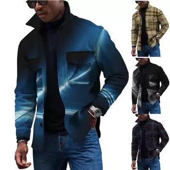 (Отличный дом)Мужская модная тенденция, повседневная повседневная куртка на пуговицах с длинным рукавом с принтом L коричневый