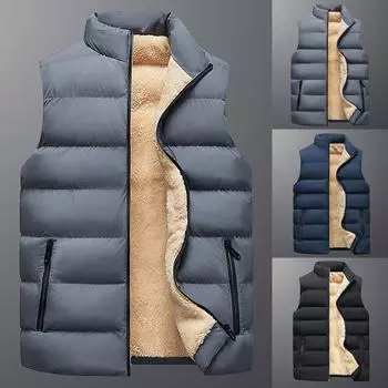 (Отличный дом)Мужской повседневный зимний теплый жилет без рукавов на молнии, куртка, верхняя одежда, топы L чёрный