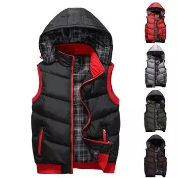 (Отличный дом)Мужской повседневный зимний теплый жилет без рукавов на молнии, куртка, верхняя одежда, топы, жилет с капюшоном L армия зеленый