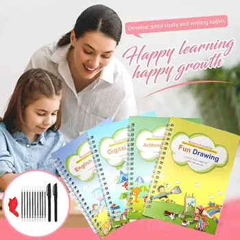 (Отличный дом) Повторное использование рукописного текста для каллиграфии 4 тетради 2 ручки 1 держатель для ручки 10 стержней по 10 мл One Size