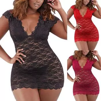 (Отличный дом)Женское сексуальное нижнее белье Babydoll Sleepwear Underwear Lace Coat Briefs Nightwear L