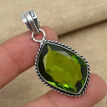 Отличный драгоценный камень перидот, стерлинговое серебро 925 пробы, кулон ручной работы, ювелирные изделия, женский подарок 1.77 Inches зелёный