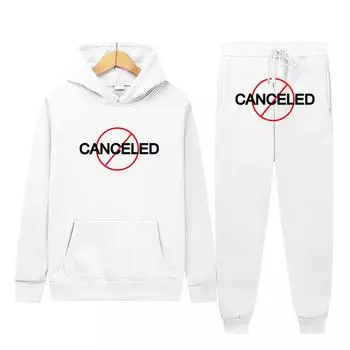 Отмененные толстовки + брюки, комплект из 2 предметов, мужские модные толстовки с графическим принтом, женские пуловеры в стиле Харадзюку с капюшоном, спортивный костюм XXXL белый