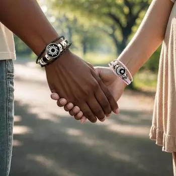 Отношения на расстоянии, плетеный браслет – парный светящийся браслет в виде солнца и луны, парные браслеты для пар, мужчины и женщины чёрный/розовый