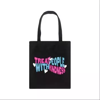 Относитесь к людям с добротой сумки на плечо тонкая холщовая сумка Ulzzang повседневные женские сумки в стиле панк большой вместимости с героями мультфильмов 24*26cm