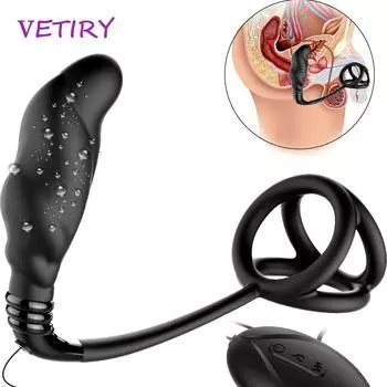 Отопление Мужской массаж простаты Вибратор Анальная пробка Кольцо для задержки эякуляции Анальная пробка Пульт дистанционного управления Секс-игрушки для мужчин 10 режимов