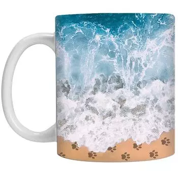Отпечаток лапы Океанский пляж Отпечаток лапы питомца Пляжный Морской Керамическая кофейная кружка 301-400ml