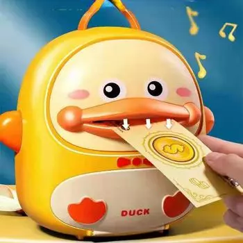 Отпечаток пальца Пароль Разблокировать Депозитный автомат Play House Puzzle Wealth Management Подарочные игрушки Дети Милый рюкзак-утка Копилка 23*24cm жёлтый