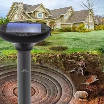 Отпугиватель животных. Уличный отпугиватель змей с питанием от солнечной батареи. Звуковой вибрационный отпугиватель животных. Отпугиватель крыс. чёрный