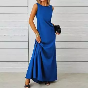 Отпуск, однотонное элегантное женское платье с круглым вырезом, летнее повседневное платье трапециевидной формы без рукавов, женские винтажные вечерние платья с высокой талией, мода 24479 S чёрный