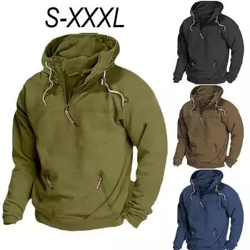 Отпуск повседневная мужская толстовка пуловер весна осень повседневная армейская карманная толстовка с капюшоном S чёрный