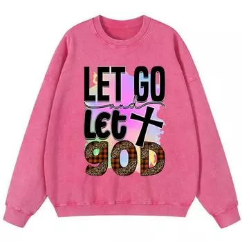 Отпусти и позволь Богу Женский винтажный хлопковый свитшот с эффектом стирки Уличный мягкий пуловер Худи тонкого стиля Повседневный осенний S