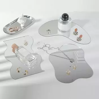 Отражающий дисплейный лоток Акриловое зеркало Серебряный полумесяц Волнистое нерегулярное зеркало