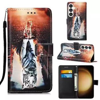 Отражение котенка Кошелек из искусственной кожи с откидной крышкой и фоторамкой для iPhone Samsung Huawei Honor Xiaomi Redmi Oppo Vivo Google TCL Infinix... Tecno Camon 30