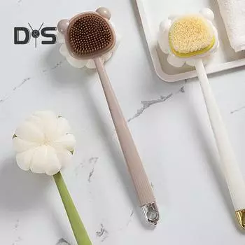 Отшелушивающий скребок для спины, мягкая пена, щетка для душа и ванны с длинной ручкой, отверстие для подвешивания, противоскользящая конструкция, двусторонний инструмент для протирки спины для купания белый