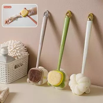 Отшелушивающий скребок для спины, мягкая пена, щетка для душа и ванны с длинной ручкой, отверстие для подвешивания, противоскользящая конструкция, двусторонний инструмент для протирки спины для купания белый