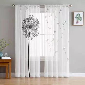 Отсутствие белых тюлевых штор с семенами одуванчика для гостиной, вуаль, прозрачная оконная занавеска для спальни, шифоновые шторы для кухни 135W x 114H(cm)