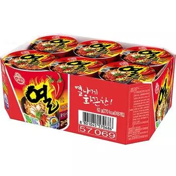 Ottogi Hot Ramen Cups 62g, 6 pieces