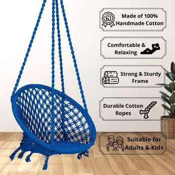 Оттоновые круглые детские качели/Jhula для детей/Качели для детей для дома/Jhula для детских качелей, подвесные для дома и улицы/Идеально для 5-15 лет/ синий