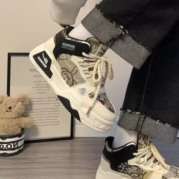 Оттяните назад модные усиливающие удобные женские туфли с рисунком медведя, высокие туфли, классические универсальные туфли на платформе, износостойкие туфли для доски, повседневная обувь 35