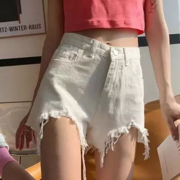 Отверстия, высокая талия, большие размеры, пуговицы, застежка-молния, облегающие джинсы трапециевидной формы с карманами, короткие джинсы, женские пляжные шорты для свиданий 3XL черный серый