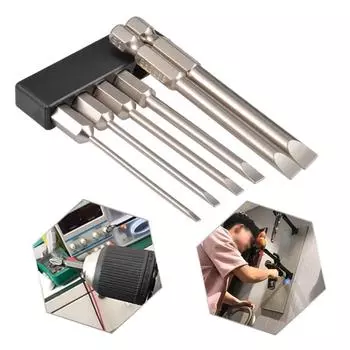 Отвертки для ПК, очков, телефонов, ноутбуков, ремонта часов 6 шт. Шестигранный хвостовик с прорезным наконечником, длина 75 мм 1