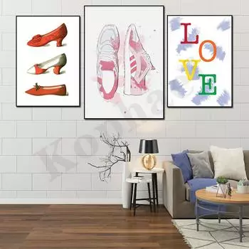 Отвези меня куда-нибудь. Абстрактные модные кроссовки. Винтажные красные высокие каблуки. Домашний декор стены любовный плакат 21cm30cm NoFrame