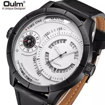 Oulm 2022 Новые кварцевые часы с календарем, мужские повседневные часы, индивидуальные часы с большим циферблатом, модные часы премиум-класса с двумя часовыми поясами