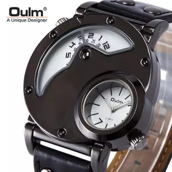 OULM Fashion Trend Мужские часы с двумя часовыми поясами Индивидуальные спортивные кварцевые мужские часы 9591