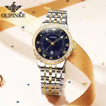 OUPINKE Брендовые часы Модные женские часы с бриллиантами Светящиеся в темноте водонепроницаемые автоматические механические часы Маленькие свежие женские часы