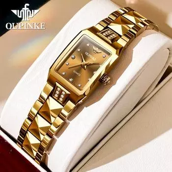 OUPINKE Брендовые часы Водонепроницаемые маленькие квадратные кварцевые женские часы с бриллиантами Женские часы