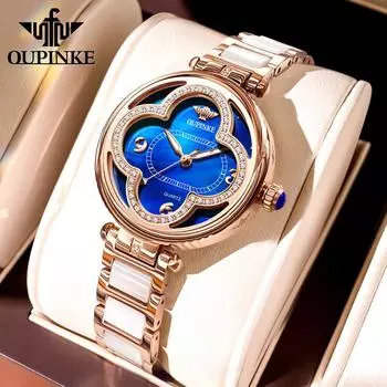 Часы бренда OUPINKE женские, инкрустированные бриллиантами, четырехлепестковые кварцевые водонепроницаемые часы женские часы