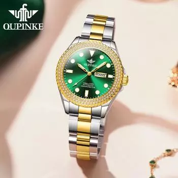 OUPINKE брендовые маленькие зеленые часы с подсветкой, роскошный комплект с бриллиантами, модные трендовые светящиеся часы-машина, женские часы