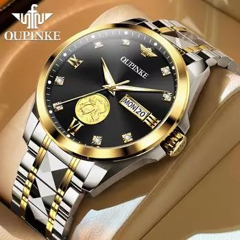 OUPINKE Часы Автоматические Механические Часы Стальные Деловые Водонепроницаемые Мужские Часы Мужские Часы