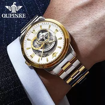 OUPINKE Лидирующий бренд, автоматические механические часы для мужчин, элитный бренд, импортный японский механизм, сапфировое зеркало, водонепроницаемые наручные часы со скелетоном золотой/белый