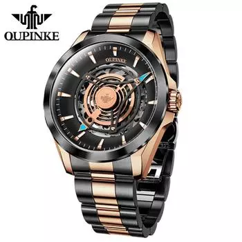 OUPINKE Мужские часы с полым механизмом, водонепроницаемые, полностью автоматические, высококачественные часы