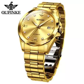 OUPINKE новые лучшие мужские часы, автоматические механические часы с бриллиантами, деловые часы с одним календарем, элитные часы